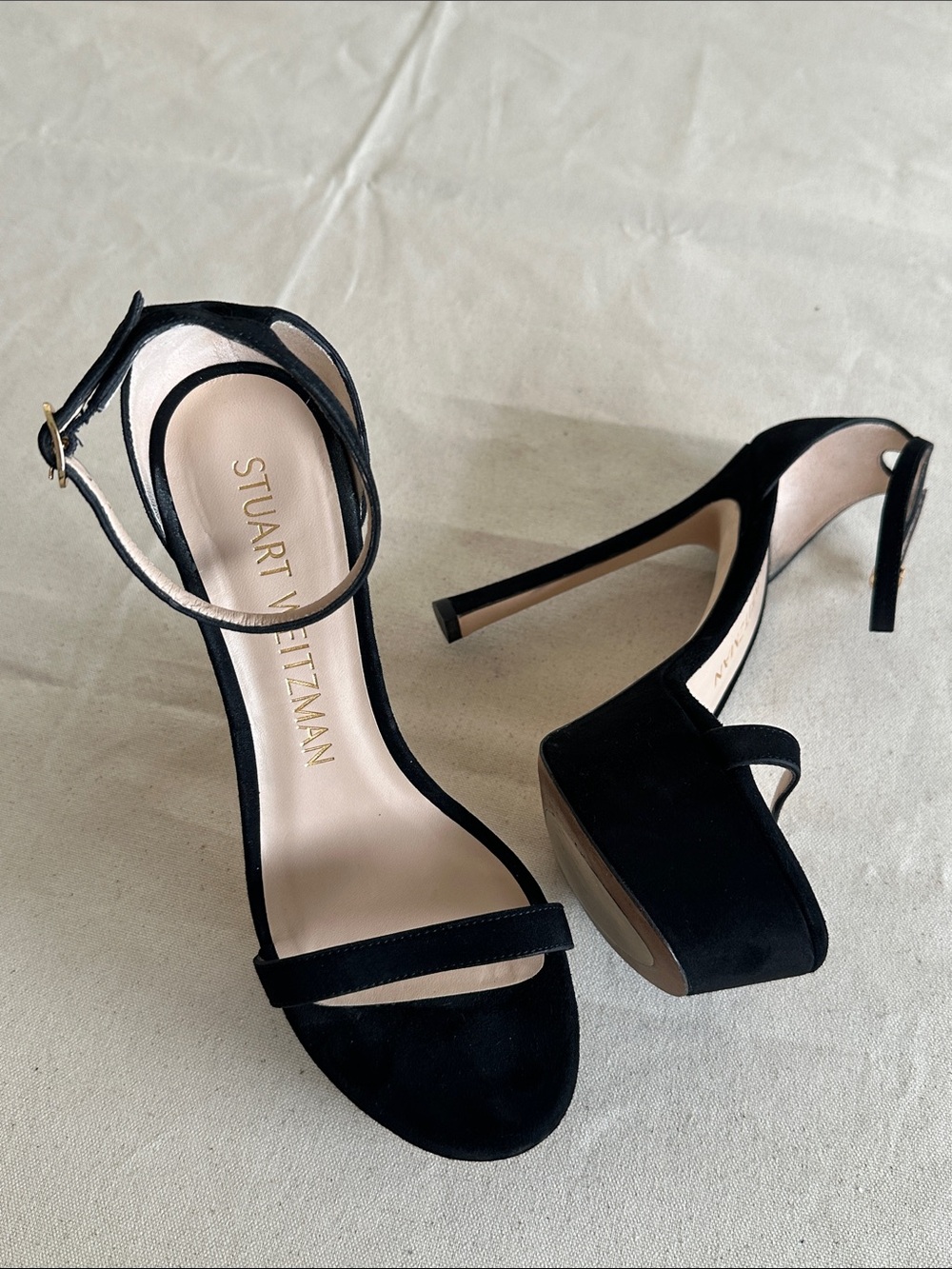 Stuart Weitzman Nudistcurve Hollywood Black Suede Stilettos